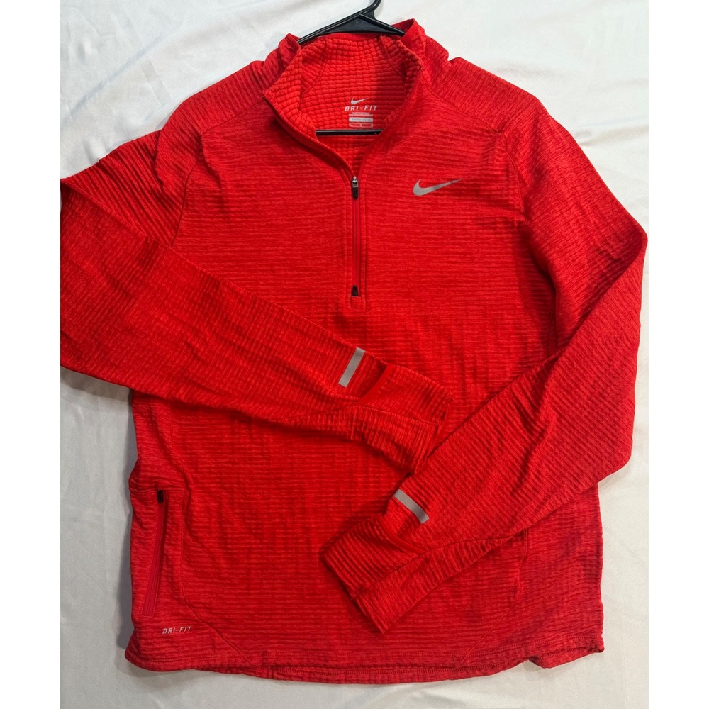 Nike Dri-FIT Element Mens Large Red Half Zip Running Pullover Waffle Knit Top